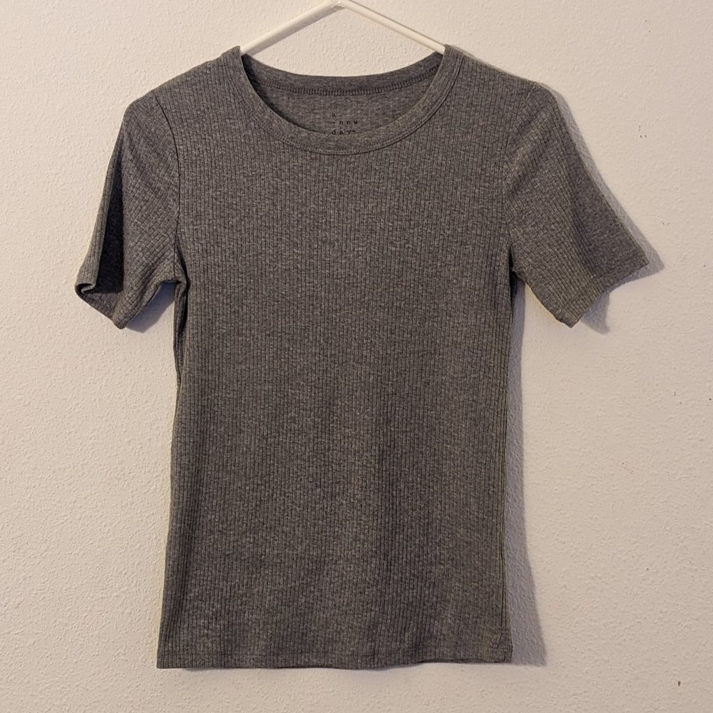 A New Day Short Sleeve Slim Fit Ribbed T-Shirt, Extra Small, Gray, Casual Wear